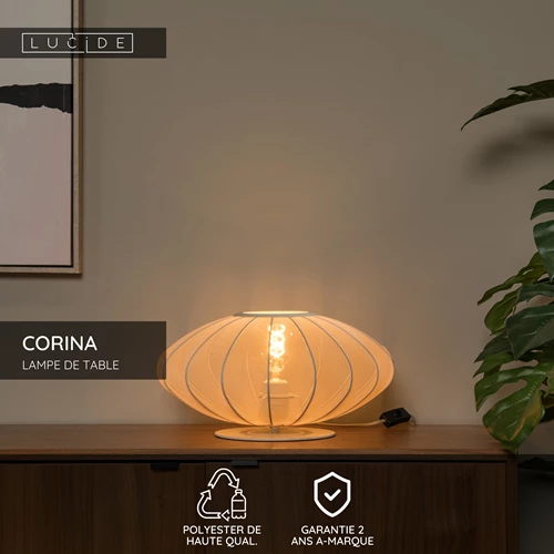 Lucide CORINA - Lampe de table - Ø 40 cm - 1xE27 - Crème - USP